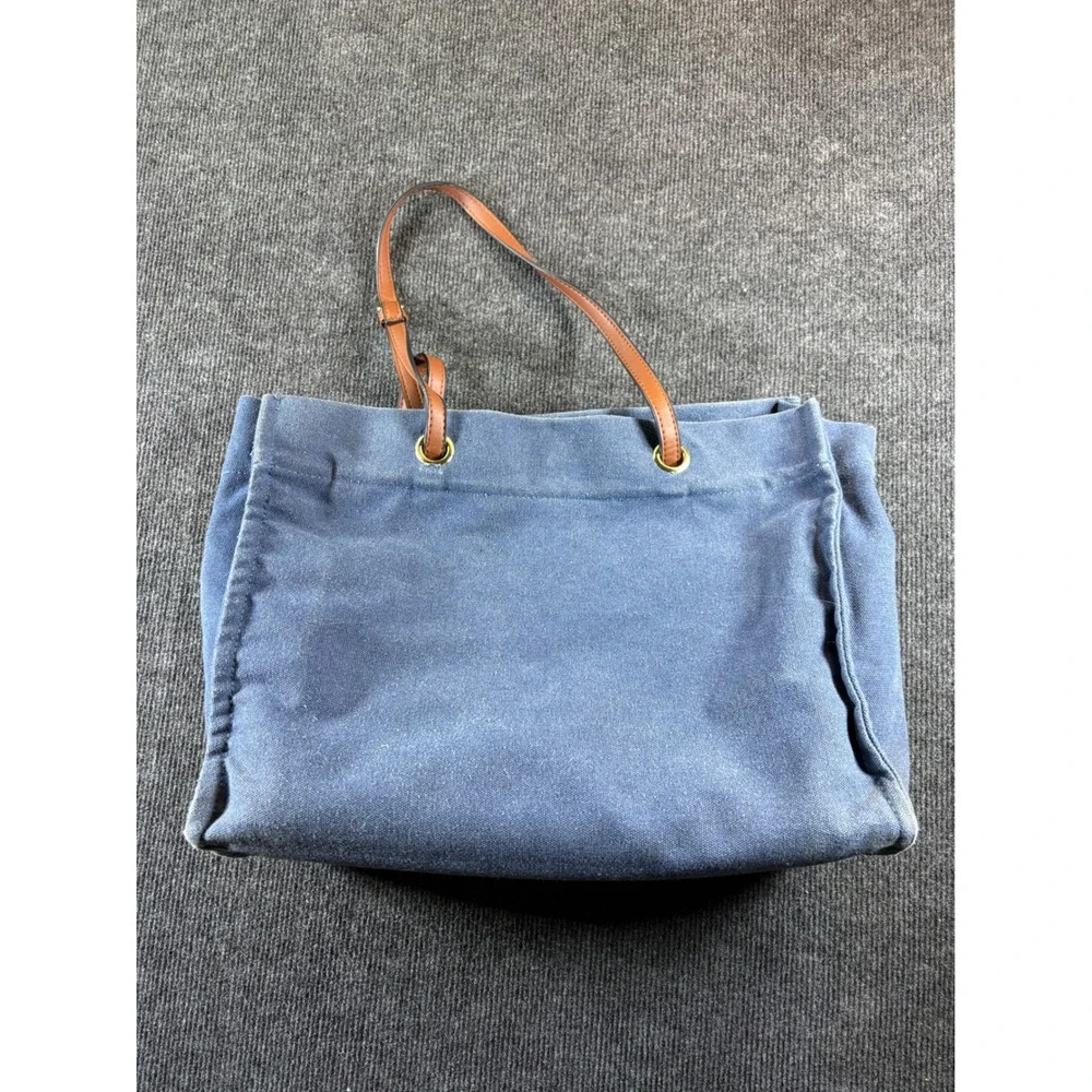Blue Canvas Be‎ Happy Graphic Tote Bible Bag with Removable Pink Felt Organizer